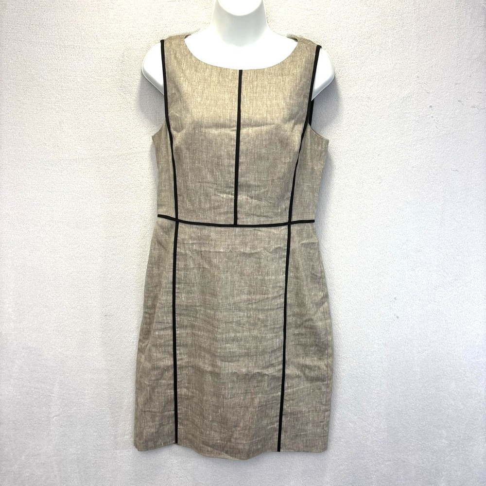 Ann Taylor Linen Blend Sheath Dress Womens 4 Tan Neutral Office Work Minimalist